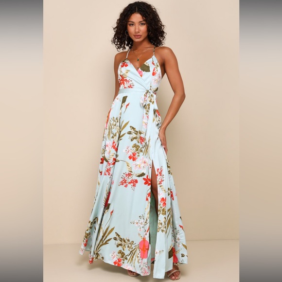 Lulus Still the One Floral Faux Wrap Dress, EUC, Size Small, Sage green color - Picture 12 of 13